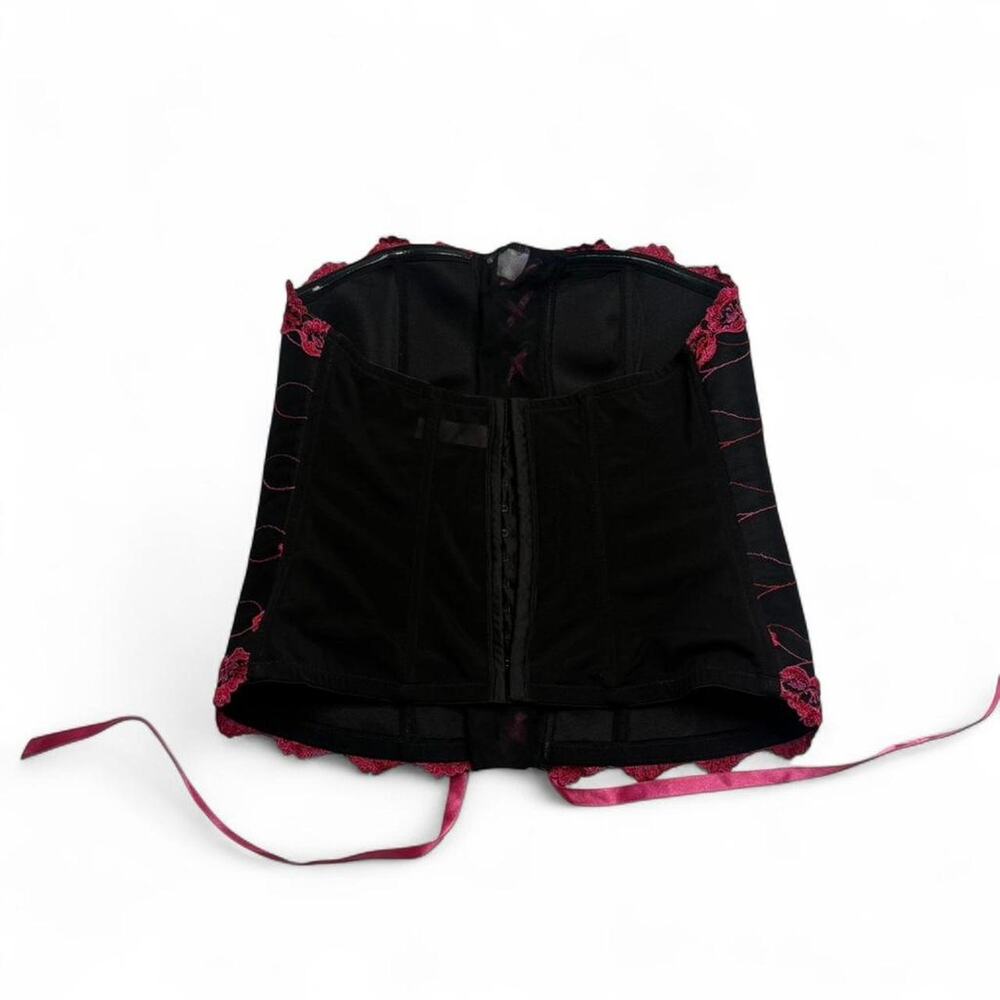 Cacique black + pink corset top pink ribbon lace details. Size: large 14 /16 - Picture 4 of 6